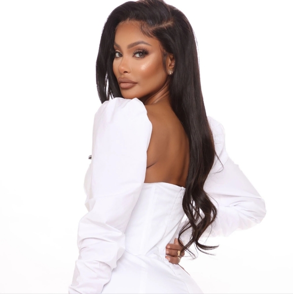 Fashion Nova Must Have Puff Sleeve Mini Dress Size Medium White NWT - Picture 4 of 16